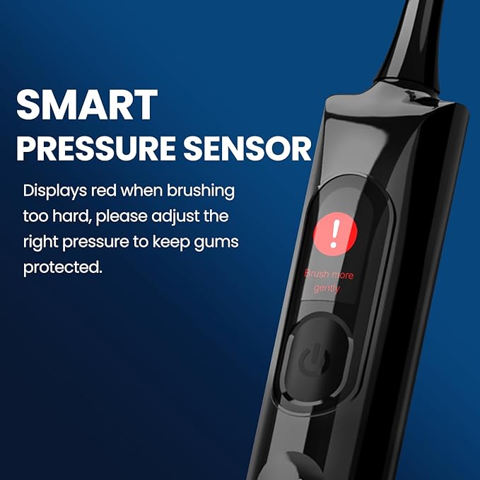 Electric Toothbrush, Sonic Toothbrush for Adults Teens with Pressure Sensor, AI Zone Cleaning Tracking, 5 Modes & 3 Intensities, 180 Days Battery Life, 4 Brush Heads with Travel Case, Black