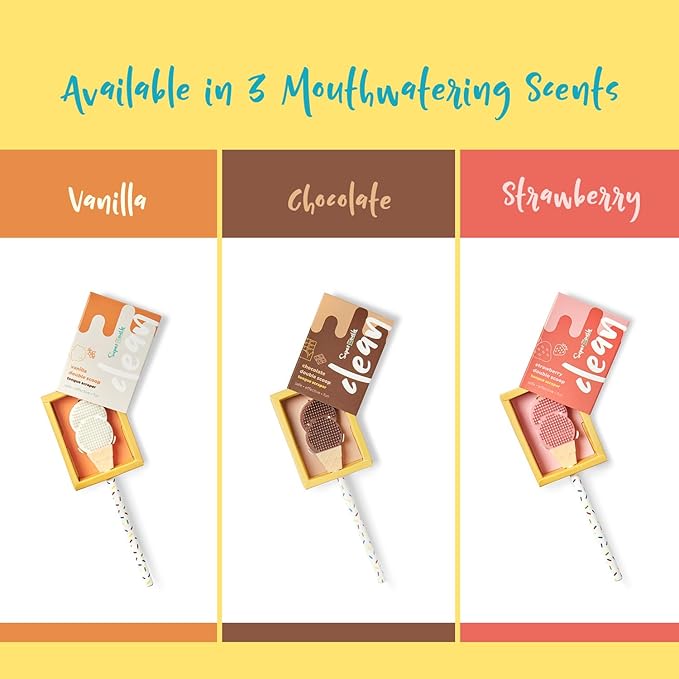 SuperMouth® Double Scoop Kids Tongue Scraper – Dual-Sided Brush & Scraper Removes Odor-Causing Buildup, Fights Bad Breath, Easy-Grip Ice Cream Design, 3 Yummy Scents, Ages 6-12, Essential Oral Care
