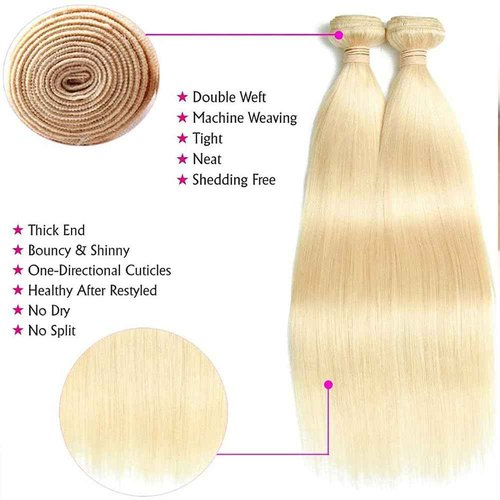 Fabimiya 18 20 22 Inch Bundles Human Hair Blonde 613# Straight Wave Human Hair Bundles Unprocessed Soft Sewn In Hair with Double Weft for Black Women