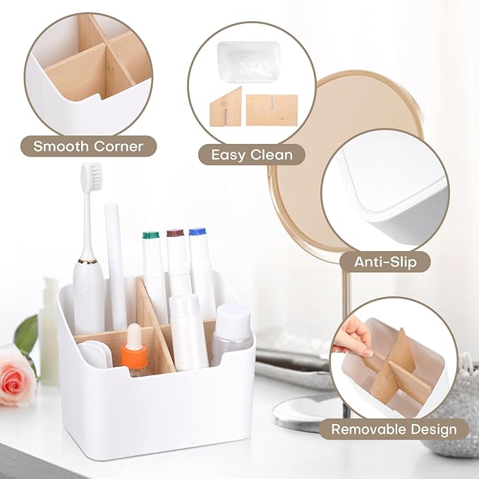 Toothbrush Holders for Bathrooms,Electric Toothbrush and Toothpaste Holder with Divider for Bathroom Countertop Organizer,Toothbrush Caddy for Kids Family Counter Vanity Storage White