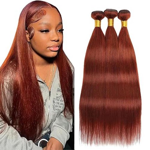 Reddish Brown Human Hair Bundles 22 24 26 Inch Straight Color 33 Copper Red Bundle Human Hair Extension Double Weft Unprocessed Brazilian Virgin Hair for Black Women