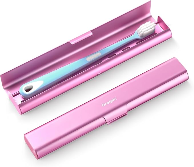 Aluminum Toothbrush Travel Case, Portable Travel Toothbrush Holder, Durable Manual Toothbrush Box Container for Traveling, Bathroom, Camping, Business Trip-Pink