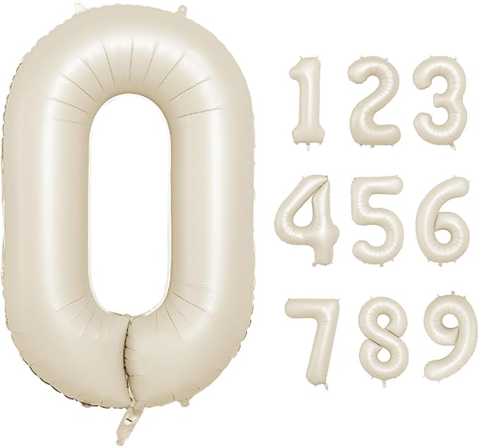 40 Inch Cream Number 0 Balloon, Beige Large 0-9 Birthday Balloons, Digital 0 Cream White Giant 0 Foil Balloon for Numbers 0/10/20/30/40/50/60/70/80/100 Year Old Birthday Anniversary Party Decorations