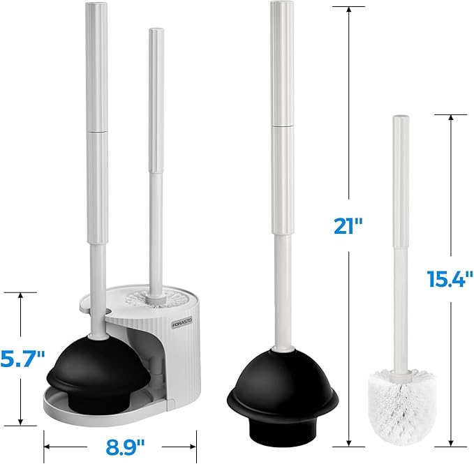 3Pack 2 in 1 Toilet Brush and Plunger Set, Extended Handle Plunger,Toilet Bowl Brush Plunger Set,Bathroom Cleaning Tools,Toilet Brush Plunger Combo,Cleaning Brush,Cleaning Supplies, Light gray