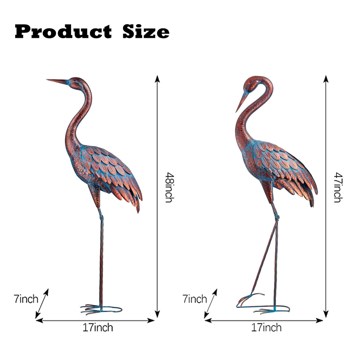 Kircust Outdoor Garden Patina Crane Statues Metal Heron Decoy Decor 48 Inch