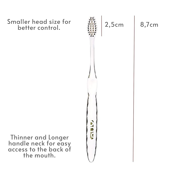 Nano-b Manual Toothbrush for Adults with Sensitive Gums, Silver Soft/Medium Bristles, Travel Case, Pink