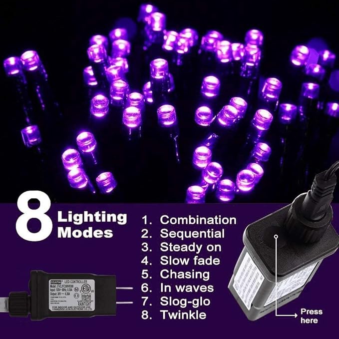 Christmas String Lights Purple - 25m/82ft 220 LEDs 8 Modes Memory Function End-to-End Extendable Plug in Waterproof Inside/Outside Fairy Tree Lights for Patio Home Indoor Outdoor Halloween Decorations