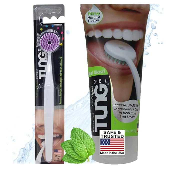 TUNG Tongue Cleaning Kit – Original TUNG Brush & Natural Mint Blast Gel, Bad Breath & Halitosis Defense, BPA-Free, Made in USA