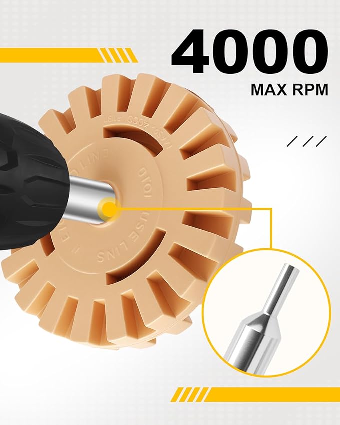 4 inch Serrated Rubber Eraser Wheel,Decal Remover Eraser Wheel- Adhesive Remover Tool, Pinstripe, Sticker, Vinyl Removal Tool Kit for Cars, RVs