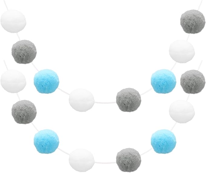 uxcell 2pcs Pom Pom Garland 6.6 Ft 30 Balls Colorful Felt Ball Garland for Wall Christmas Tree Decor Birthday Banner Easter Party Decorations, White, Grey, Blue