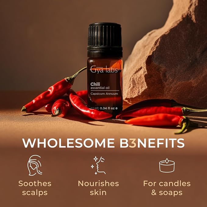Gya Labs Chili Essential Oil - 0.34 Fl Oz - for Hair, Skin, Diffuser, Aromatherapy & DIY Candle Making Scent