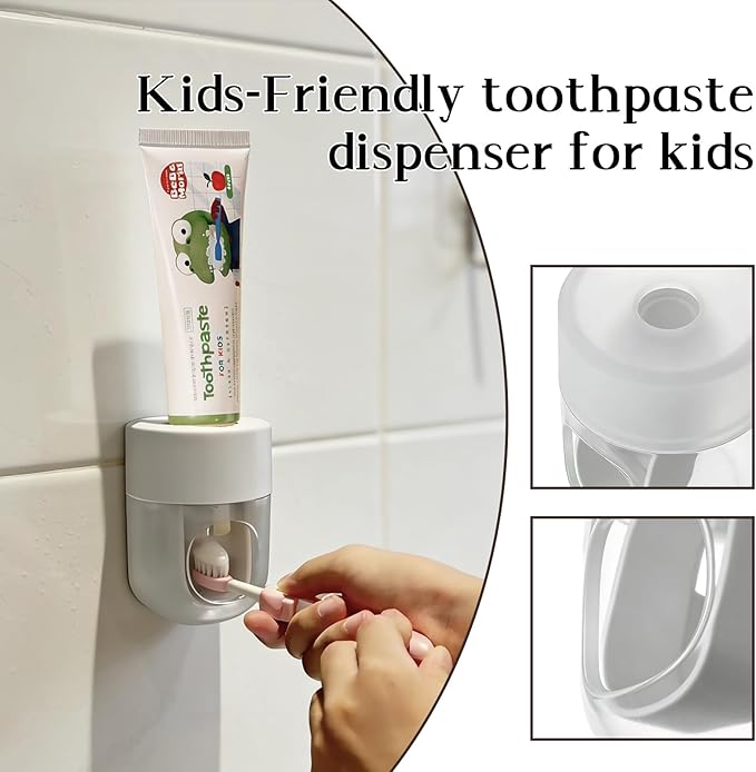 Toothpaste Dispenser, Automatic Squeezer, Multi-Functional No-Drill Wall-Mounted, White
