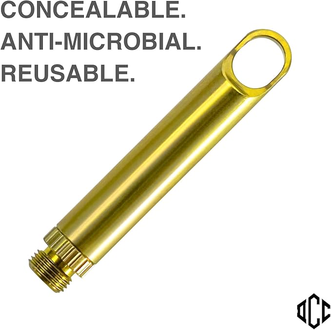 DAILYCARRYCO. TiPick Titanium Toothpick Holder - Portable Metal Travel Toothpick - Reusable EDC Micro Toothpick - Compact & Convenient - Carry On-the-Go - Titanium Construction, Gold
