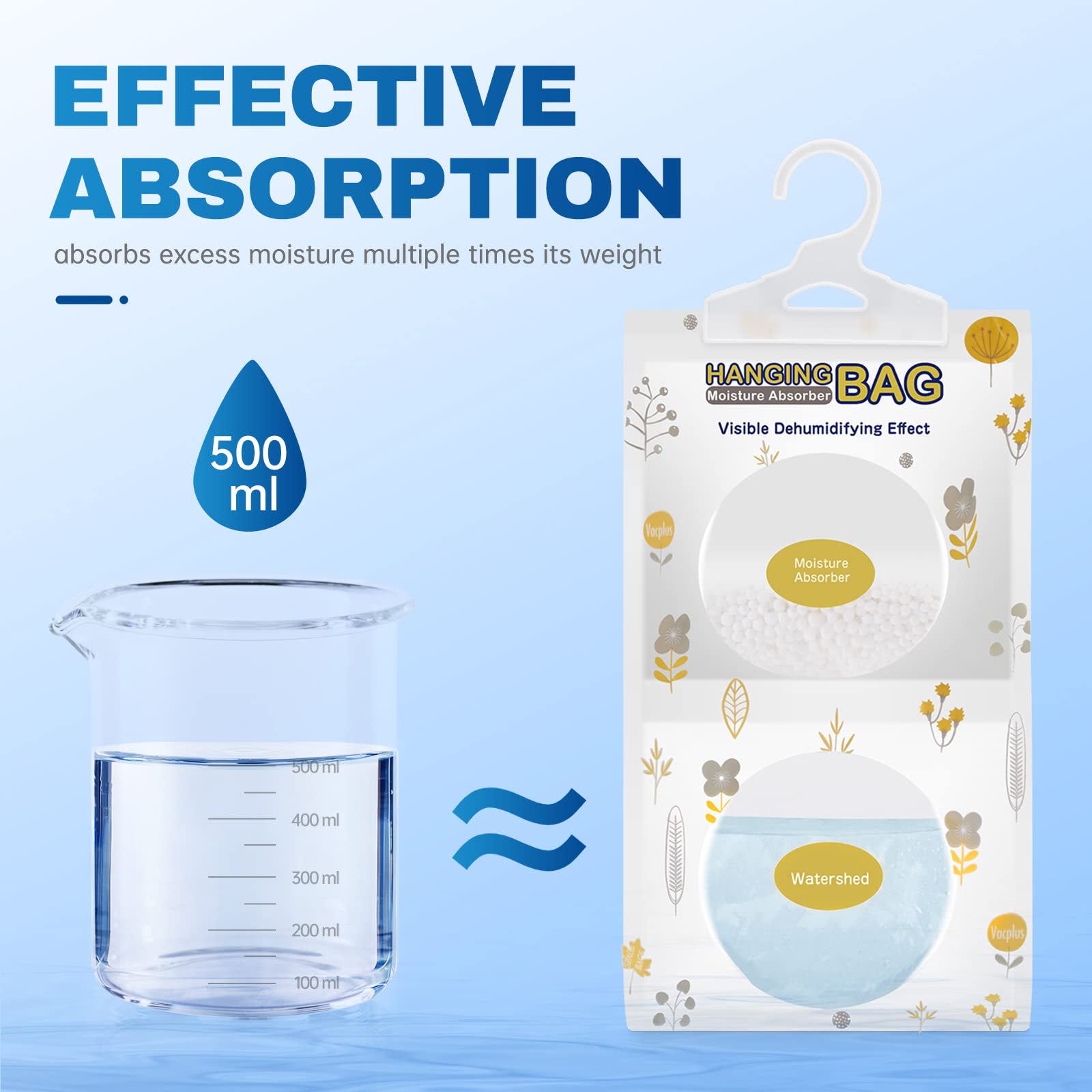 Vacplus Moisture Absorbers, Hanging Closet Dehumidifier Bags, Humidity Packs, Desiccant, Closet Dehumidifiers with Fragrance Free, 10 Pack, 9.8 OZ