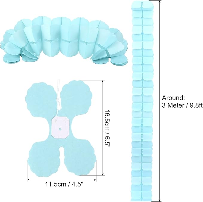 PATIKIL 9.8ft Four-Leaf Garland, 6 Pack Tissue Paper Hanging Flower Garland Reusable Streamers for Party Wedding Backdrop Decorations, Light Blue
