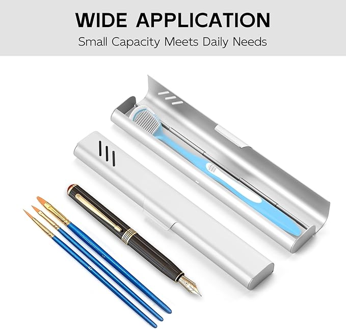 Travel Toothbrush Case, Portable Toothbrush Holder, Durable Aluminum Toothbrush Storage Box, Small Breathable Manual Toothbrush Container for Traveling, School, Camping, Business Trip - Sliver