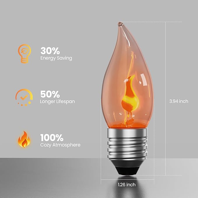 Hompavo E26 Upgraded Flame Light Bulbs, Flickering Fire Light Bulbs Flame Candle for Christmas Halloween Party Patio Porch Home Indoor & Outdoor Decor - 10 Pack
