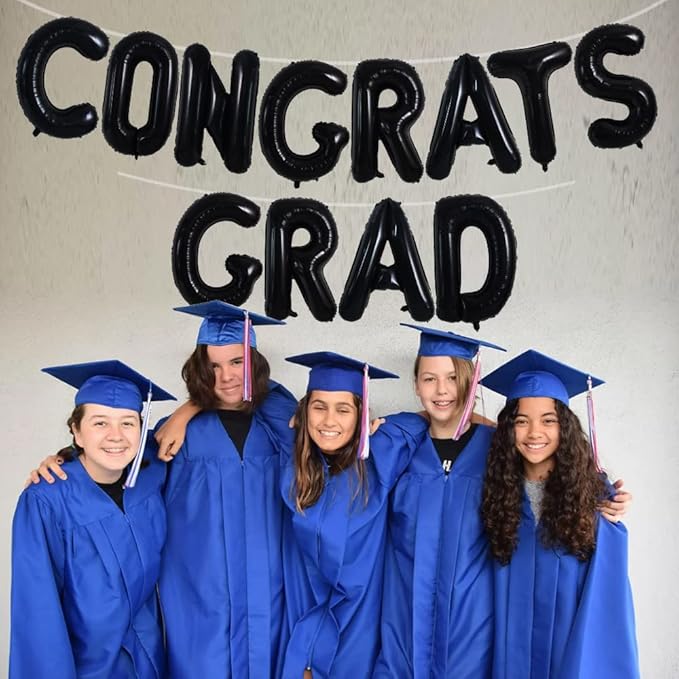 TONIFUL 2026 Congrats Grad Balloons - 16 Inch Black Congrats Foil Balloons Banner Reusable Material for Graduation Party Graduate Congratulations 2026 Congrats Grad Decorations