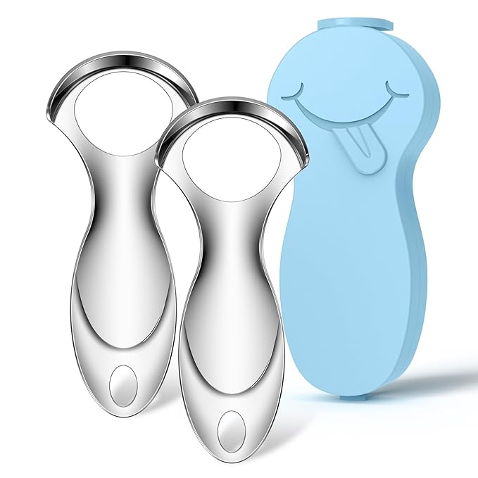 RONAVO Tongue Scraper Tongue Cleaner (New Series) Tongue Scraper for Adults Portable Storage Tongue Coating Removal Bad Breath Care Metal Tongue Scraper with Blue Carrying Case