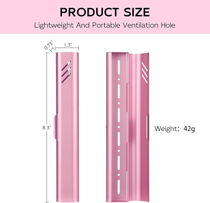 Travel Toothbrush Case, 2Pack Portable Toothbrush Holders, Durable Aluminum Toothbrush Storage Box, Small Breathable Manual Toothbrush Container for Traveling, Camping, Business Trip - Pink