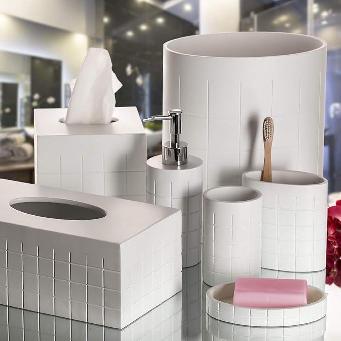 Creative Scents Polar White Tissue Box Cover Square – Decorative Tissue Holder for Bathroom, Tissue Box Holder with Wide Opening - White Bathroom Accessories