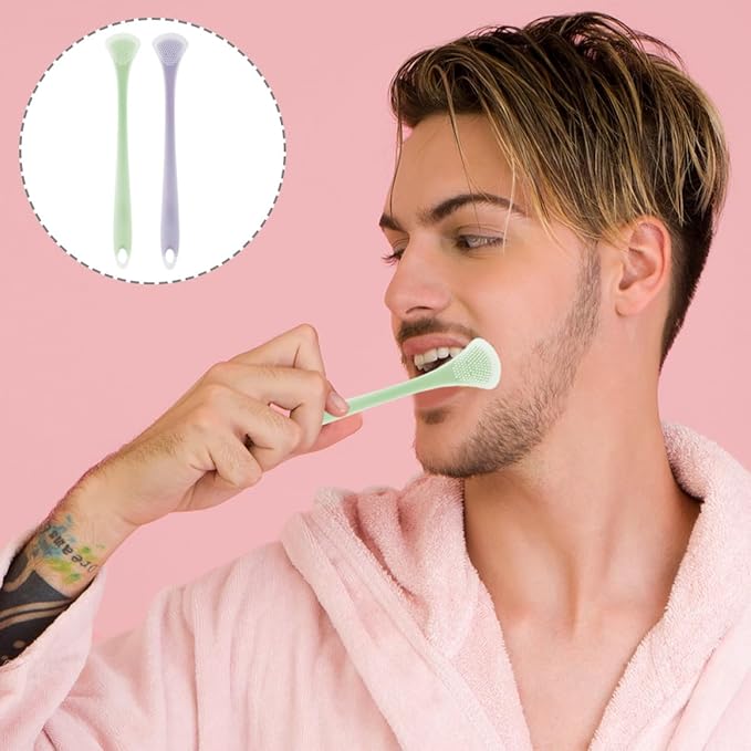 2Pcs Multifunctional Silicone Tongue Scrapers for Adults and, Portable Double-Sided Tongue Cleaners in Mint Green and Lavender for Oral Hygiene and Bad Breath Removal