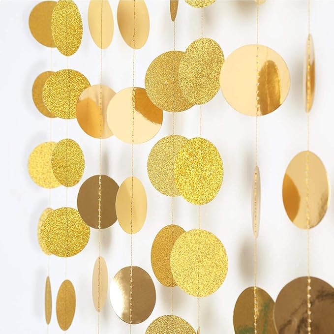 Cheerland Gold Circle Garland Gold Party Decorations Hanging Dot Banner Streamer Backdrop Decor Wedding Birthday Bday Bridal Baby Shower Bachelorette Ramadan EID Graduation New Year NY Party Supplies
