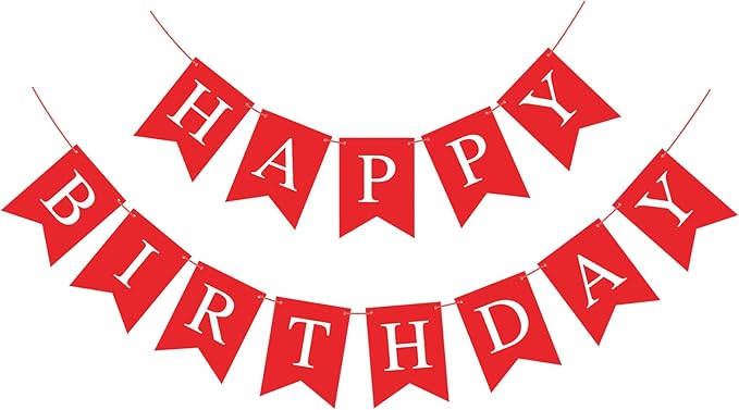 Red Happy Birthday Banner Sign Happy Birthday Bunting Banner Garland for Kids Girl Woman Birthday Tea Party Decorations Bunting Flag Birthday Party Supplies