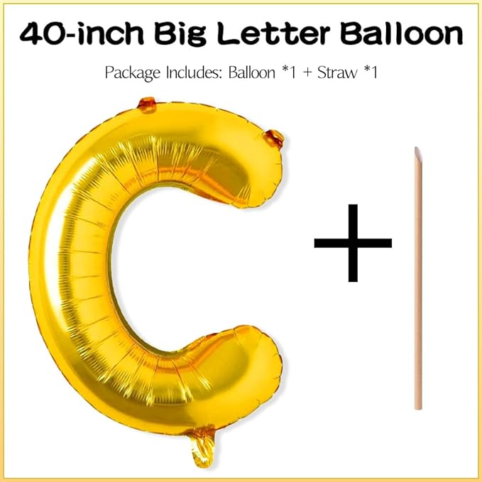 Gold Letter Balloons 40 Inch C Balloon Letters C Alphabet Name Balloons Giant Letters With Straw Big Balloons Foil Gold Balloons For Birthday Party Decorations Wedding Thanksgiving Christmas Balloons