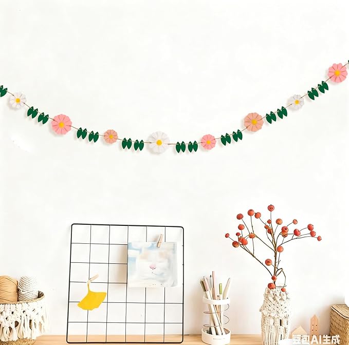 Misscrafts Felt Garland Flower Hanging Garland Daisy Party Banner Colorful 6.6ft for Baby Shower Grand Opening Party Festivals Room Decorations