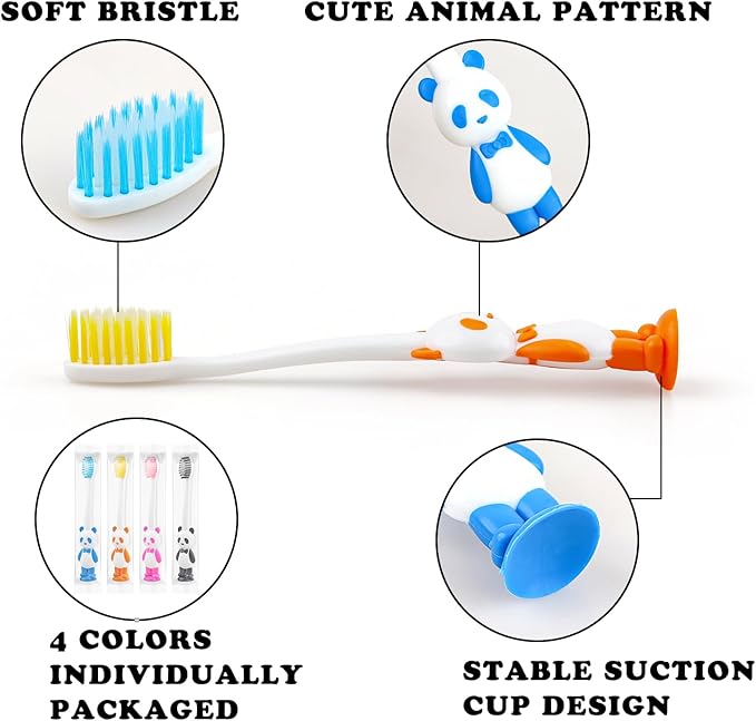 Disposable Toddler Toothbrush Kids Bulk Pack of 100,Suction Cup Bulk Children Toothbrushes for Kid Age 2+ Individually Wrapped Animal Toothbrush for Boys,Girls,for Home,School,Camp,Daycare,Travel