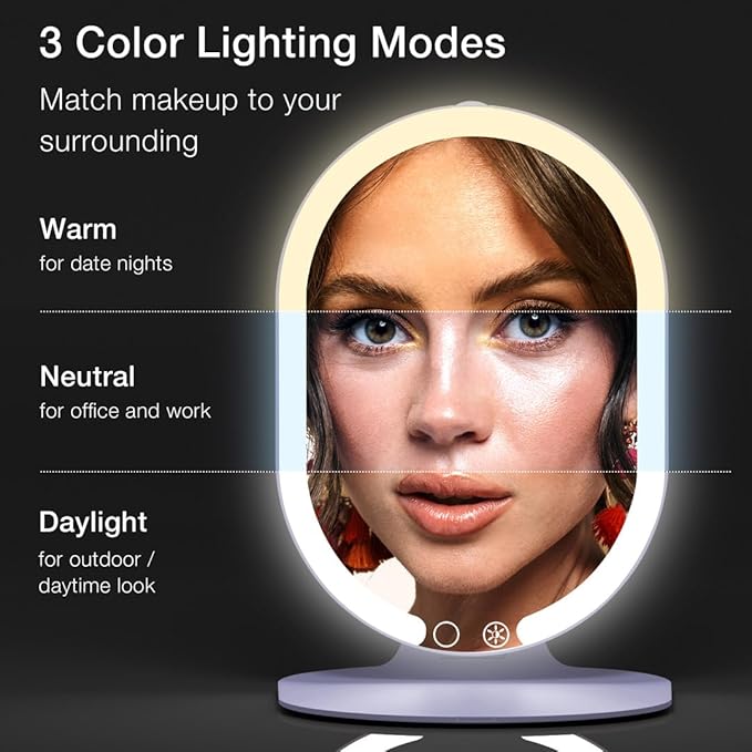 Fancii LED Rechargeable Portable Makeup Mirror with 3 Color Light Settings & 10x Magnetic Magnifying Mirror – Ultra Slim, Foldable Travel Vanity Mirror, 1500 mAh Battery, Height (Purple)