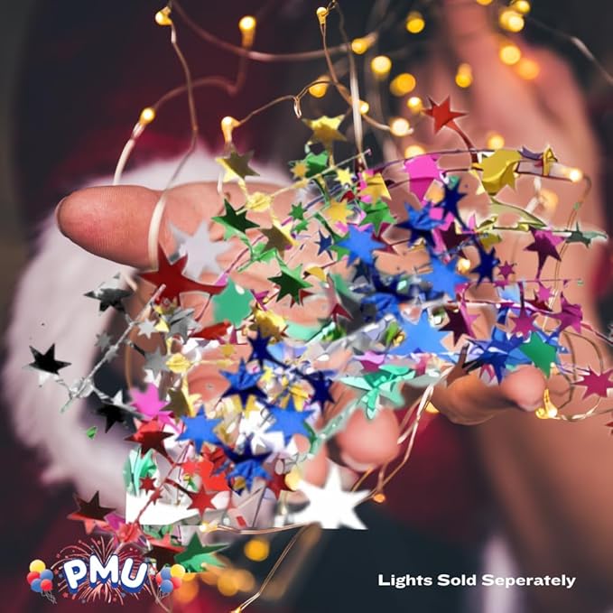 PMU 300 Ft Star Wire Shiny Garland Multi Color - Halloween, Christmas Party, Wedding, Birthday, Festive Home Decoration Ornament Multi Color (12pc-25Ft Each)