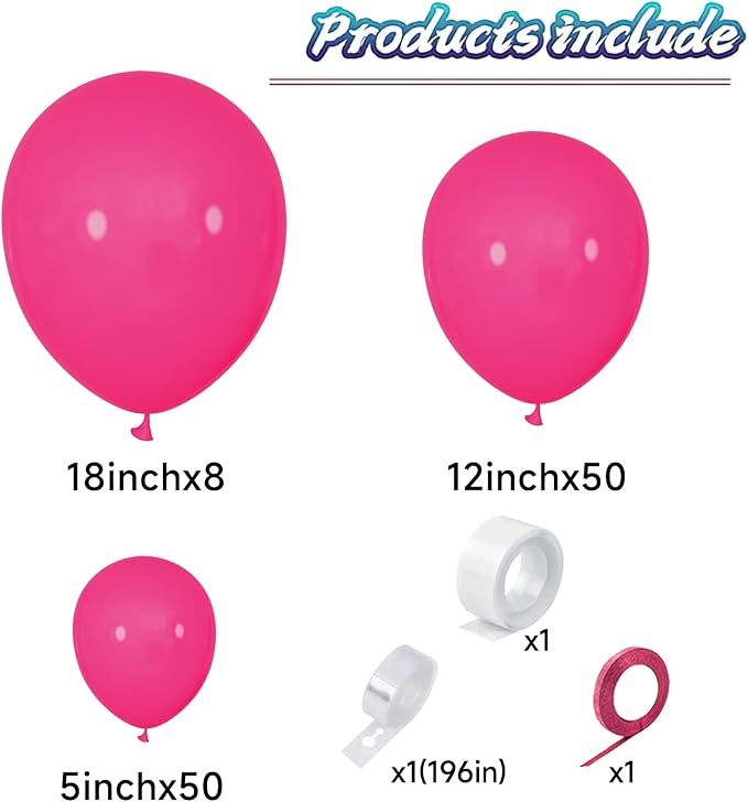 KAWKALSH Hot Pink Balloon Arch Kit 111Pcs 18 12 5 Inch Latex Party Balloons Garland for Birthday Baby Shower Wedding Engagement Anniversary Christmas Party Decorations