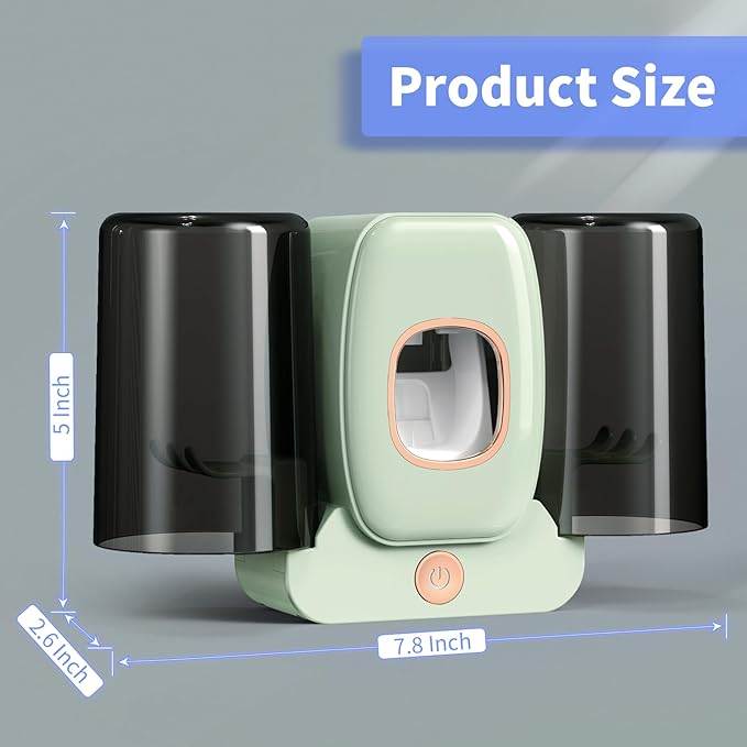 Toothbrush Holders for Bathrooms, Wekity Automatic Toothpaste Dispenser Space Saving Toothbrush and Toothpaste Holder，Toothbrush Holder Wall Mounted with 2 Cups for Bathroom (Green)…