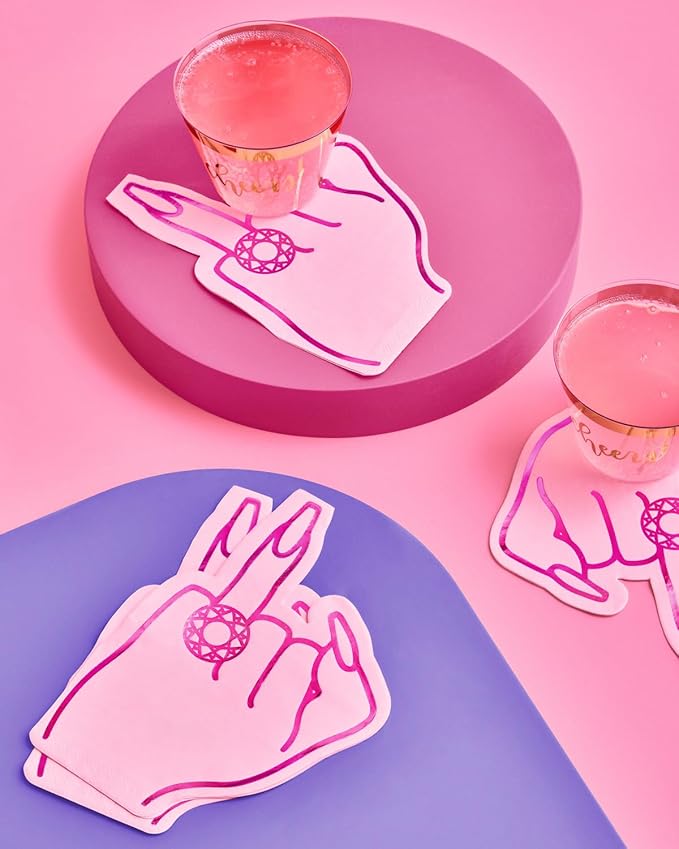 xo, Fetti Bachelorette Party Ring Finger Napkins - 25 count | Rose Gold + Pink 3-ply Cocktail Napkins, Bach Decorations, Bridal Shower Gift, Engagement Party
