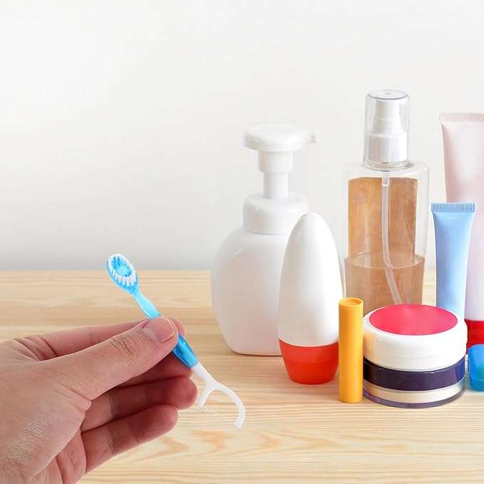 PartyKindom 10Pcs Mini Portable Disposable Toothbrush with Floss Soft Bristles Travel Oral Care On-The-Go Teeth Cleaning Set