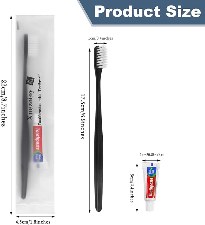 Disposable Toothbrushes with Toothpaste Pack of 100,Black Individually Wrapped Disposable Travel Toothbrush Kit in Bulk for Homeless,Nursing Home,Shelter,Hotel,Charity