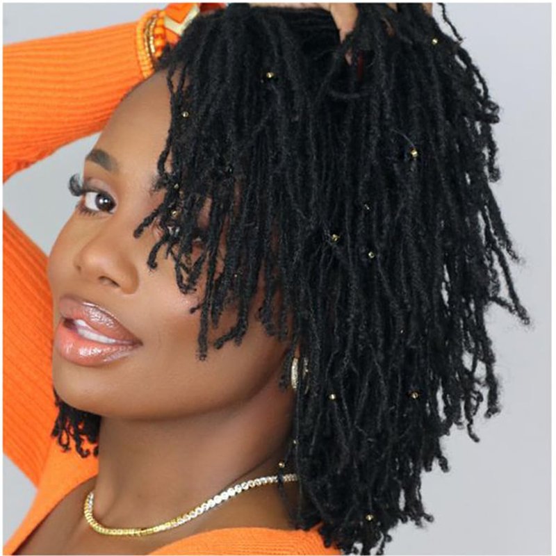 Luckroce Human Hair Loc Extensions Human Hair 8 Inches 30 Strands 0.2cm Width Handmade Permanent Dreadlock Extensions Human Hair For Women, Men Can Be Dyed,Curled And Bleached (8 Inch,Natural Black)