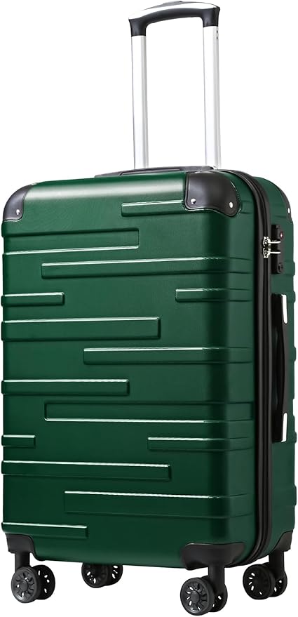 Coolife Hardside Checked Luggage with TSA Lock, Spinner Wheels, Telescopic Handle, Lightweight Suitcase (Dark Green, M(24in))