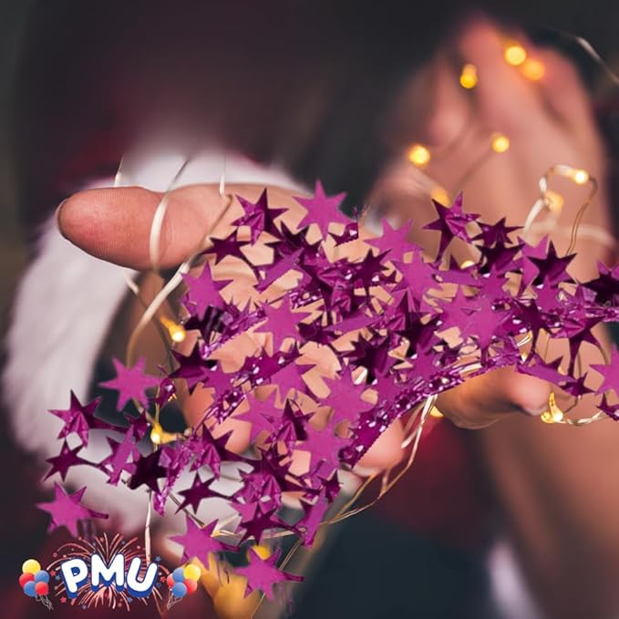 PMU 25 Ft Star Wire Shiny Garland Hot Pink - Halloween, Christmas Party, Wedding, Birthday, Festive Home Decoration Ornament Hot Pink