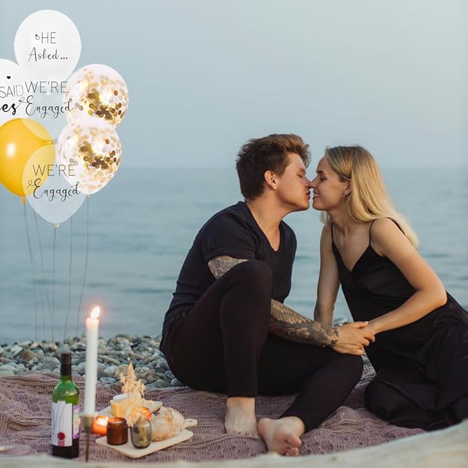 Engagement Party Balloons HE ASKED,SHE SAID YES WE'RE ENGAGED Balloons Gold Confetti Latex Balloon for Bridal Shower Engagement Bachelorette Wedding Party Decoration