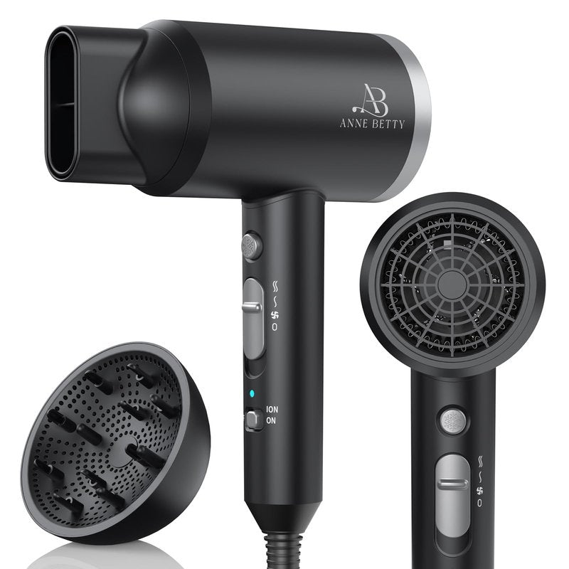 ANNE BETTY Ionic Hair Dryer with Diffuser, 1800W Blow Dryer for Women & Men, Fast-Drying, Lightweight, Low Noise, Hair Care Styling Tool for Home, Travel, Gifting