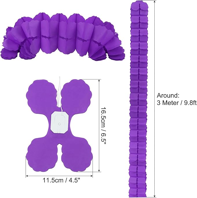 PATIKIL 9.8ft Four-Leaf Garland, 6 Pack Tissue Paper Hanging Flower Garland Reusable Streamers for Party Wedding Backdrop Decorations, Dark Purple