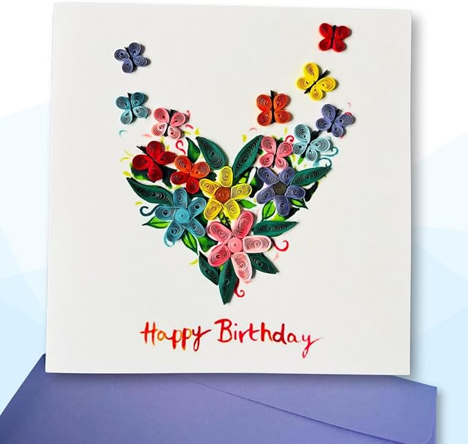 Quilling Card 3D Greeting Cards, handmade Quilling Cards birthday card, handcrafted cards for all occasions, Heart, tulip flower (Heart)
