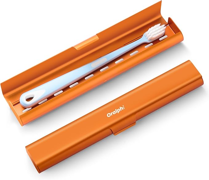 Aluminum Toothbrush Travel Case, Portable Travel Toothbrush Holder, Durable Manual Toothbrush Box Container for Traveling, Bathroom, Camping, Business Trip-Pumpkin Orange