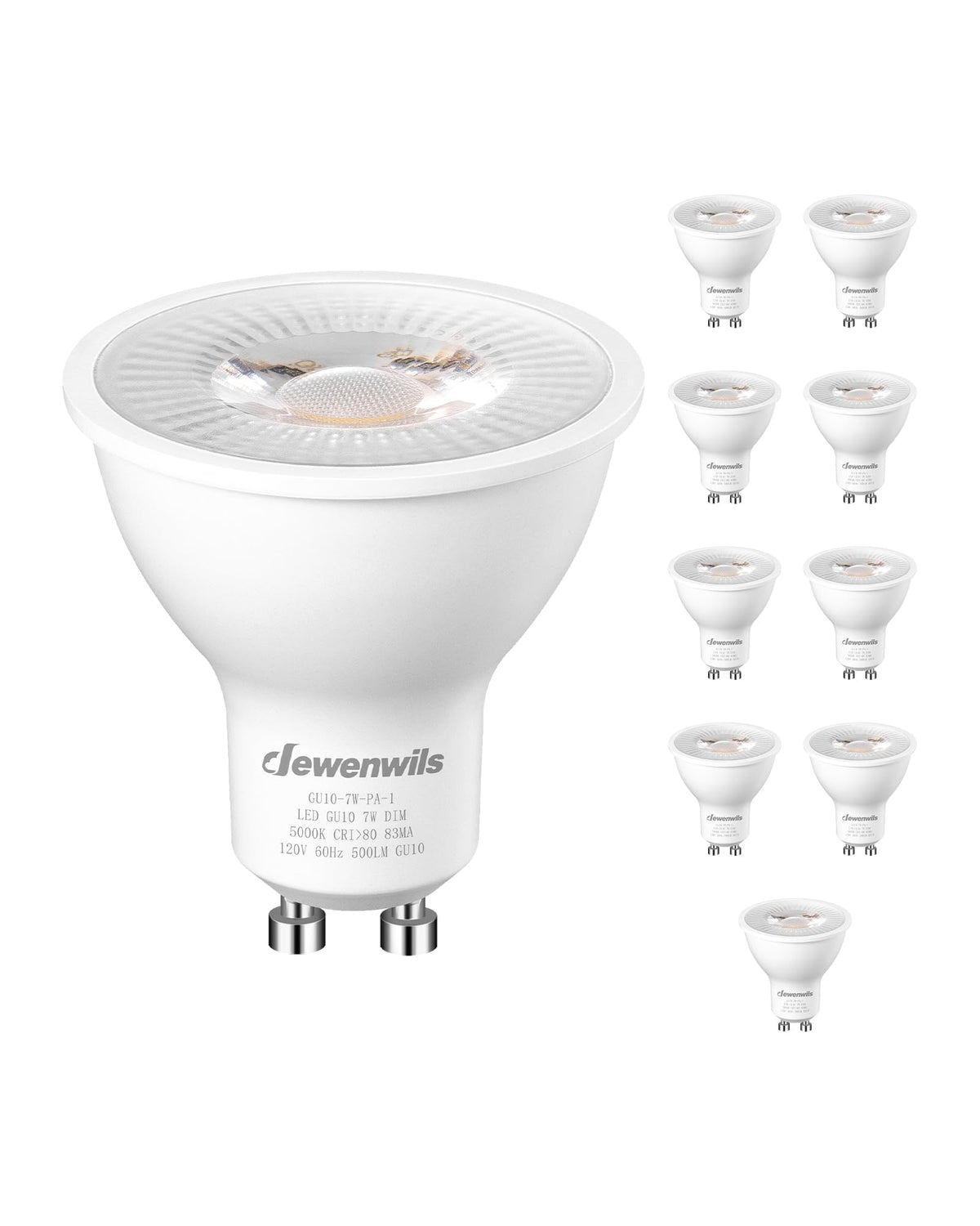 DEWENWILS 10-Pack GU10 LED Bulb Dimmable, 5000K Daylight GU10 Bulb Replacement for Track Lighting, 500LM, 7W(50W Equivalent) LED Light Bulb for Kitchen, Range Hood, Living Room, Bedroom