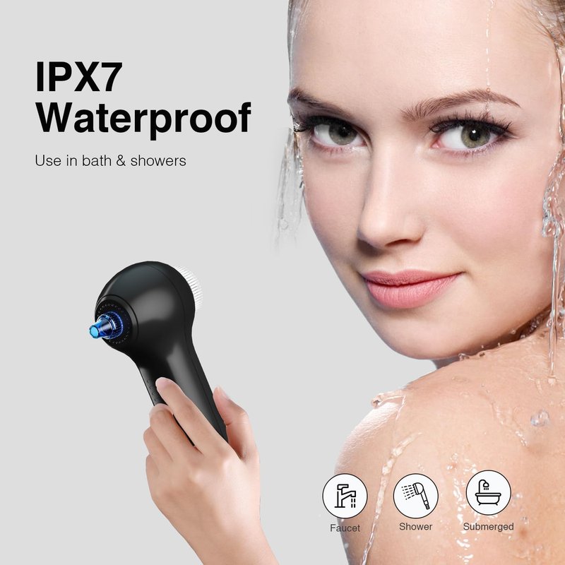 UMICKOO Face Scrubber Exfoliator,Facial Cleansing Brush Waterproof with LCD Screen,Blackhead Remover Vacuum with 5 Brush Heads,Face Spin Brush for Exfoliating (White-Blue)