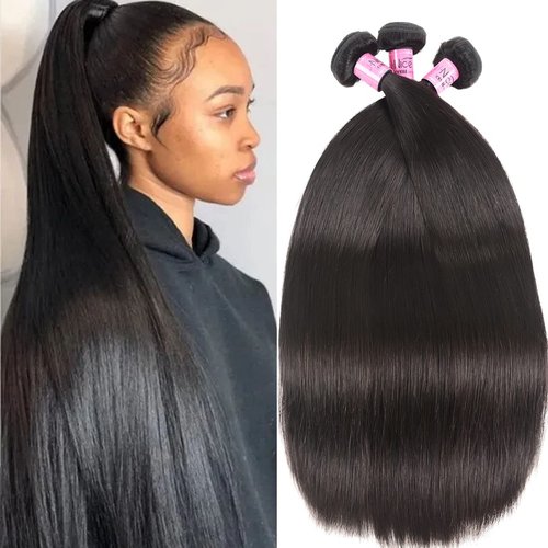 UNICE Hair 10A Malaysian Straight Human Hair 3 Bundles Unprocessed Virgin Human Hair Weave Extensions (8 10 12 inch)