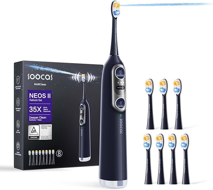 Soocas NEOS II Refresh Set - Electric Toothbrush with Water Flosser, Sonic Electric Toothbrush for Adults, Portable for Travel, Deep Clean for Implants & Braces, Healthier Gums, Dark Violet